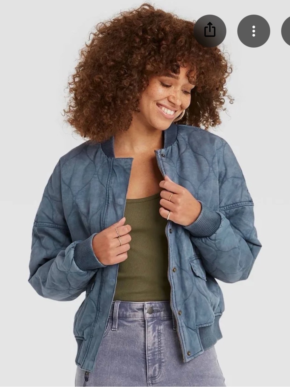 Universal Thread Quilted Bomber Jacket in Dusty Blue